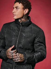 Manfinity VCAY Loose Men Letter Graphic Zip Up Puffer Winter Coat