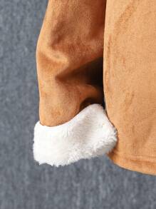 男大童翻蓋細節毛絨內襯連帽外套 - 棕色 - 查看 7