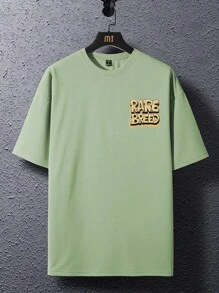 Manfinity Homme Loose Men Letter Graphic Drop Shoulder T-Shirt - Green - View 4