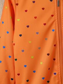 SHEIN Cô Gái Trẻ 1 Miếng In Trái tim Dây kéo Áo khoác bomber - trái cam - Xem 6