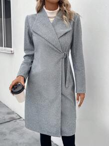 SHEIN LUNE Cổ áo thác nước Mở Mặt trước Áo khoác - Xám - Xem 3