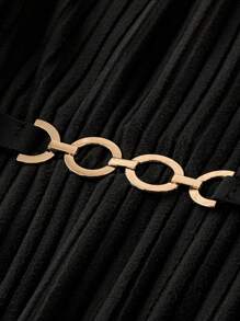 SHEIN Clasi 大碼荷葉袖鏈條細節洋裝 - 黑色 - 查看 3