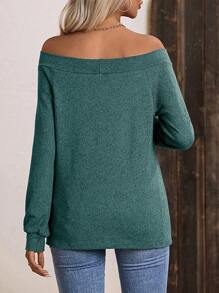 EMERY ROSE 一字肩插肩袖T恤 - 綠色 - 查看 2