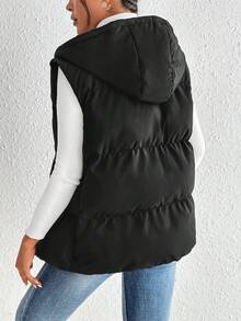 SHEIN Frenchy Zip Up Hooded Vest Padded Coat - Black - View 2