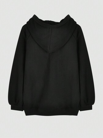 Dam enfärgad raglanärmad långärmad casual lös dragsko fleecehuvtröja, höst/vinter