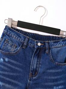 SHEIN Tween Boy Cat Whisker Scratch Jeans - Dark Wash - View 4