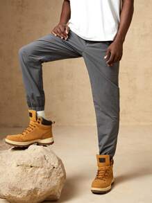 In My Nature Men Solid Drawstring Waist Thermal Lined Pants - Grey - View 6