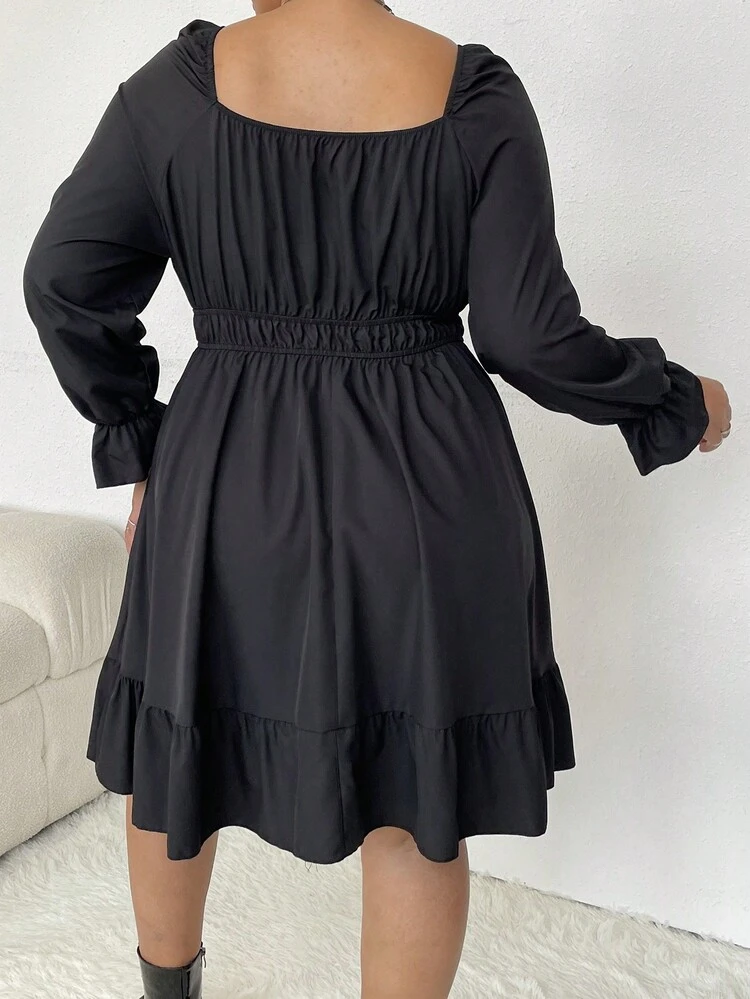 Plus Flounce Sleeve Ruffle Hem Dress