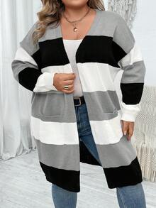 SHEIN CURVE+ Áo khoác cardigan hai tông màu cỡ lớn thả vai - Nhiều màu - Xem 4