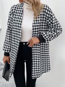 EMERY ROSE Mantel mit Hahnentritt Muster, Drop Shoulder offener Front, - Schwarz - Übersicht 5