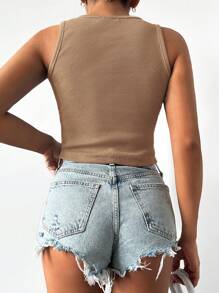 Cottnline Canotta monocolore in maglia a coste - Castano - Visualizzare 2