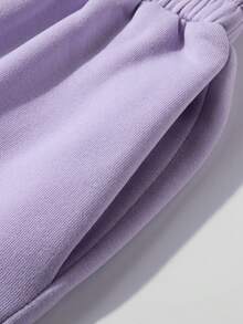 SHEIN EZwear 字母圖案彈性腰帶衛褲 - 淡紫色 - 查看 6