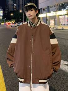 Claim Dot Lỏng lẻo phù hợp Nam Khối màu Thả vai Áo khoác bomber - Cà phê nâu - Xem 5