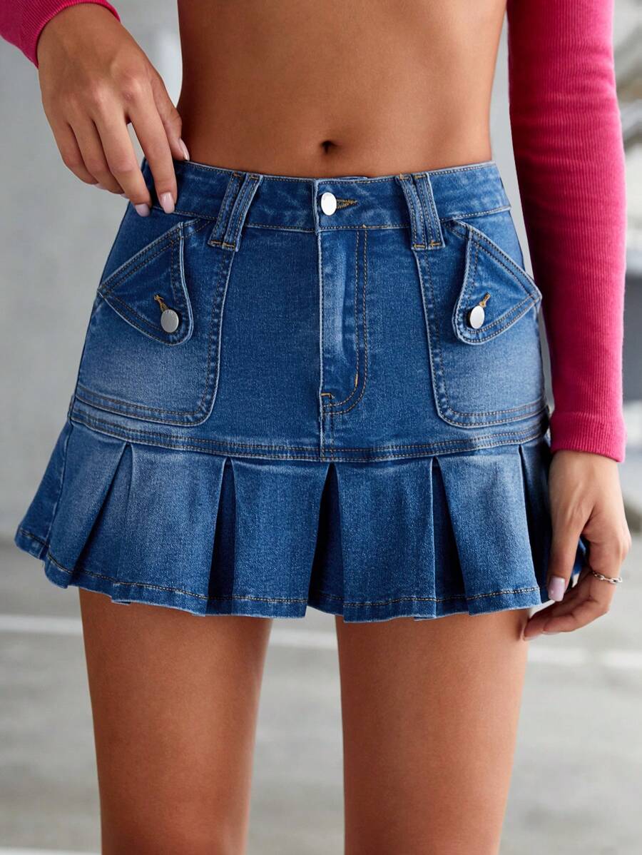 SHEIN ICON Denim Rock mit Falten am Saum,