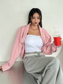 Thả vai Cắt sửa áo khoác Jacket - Hồng - Xem 4