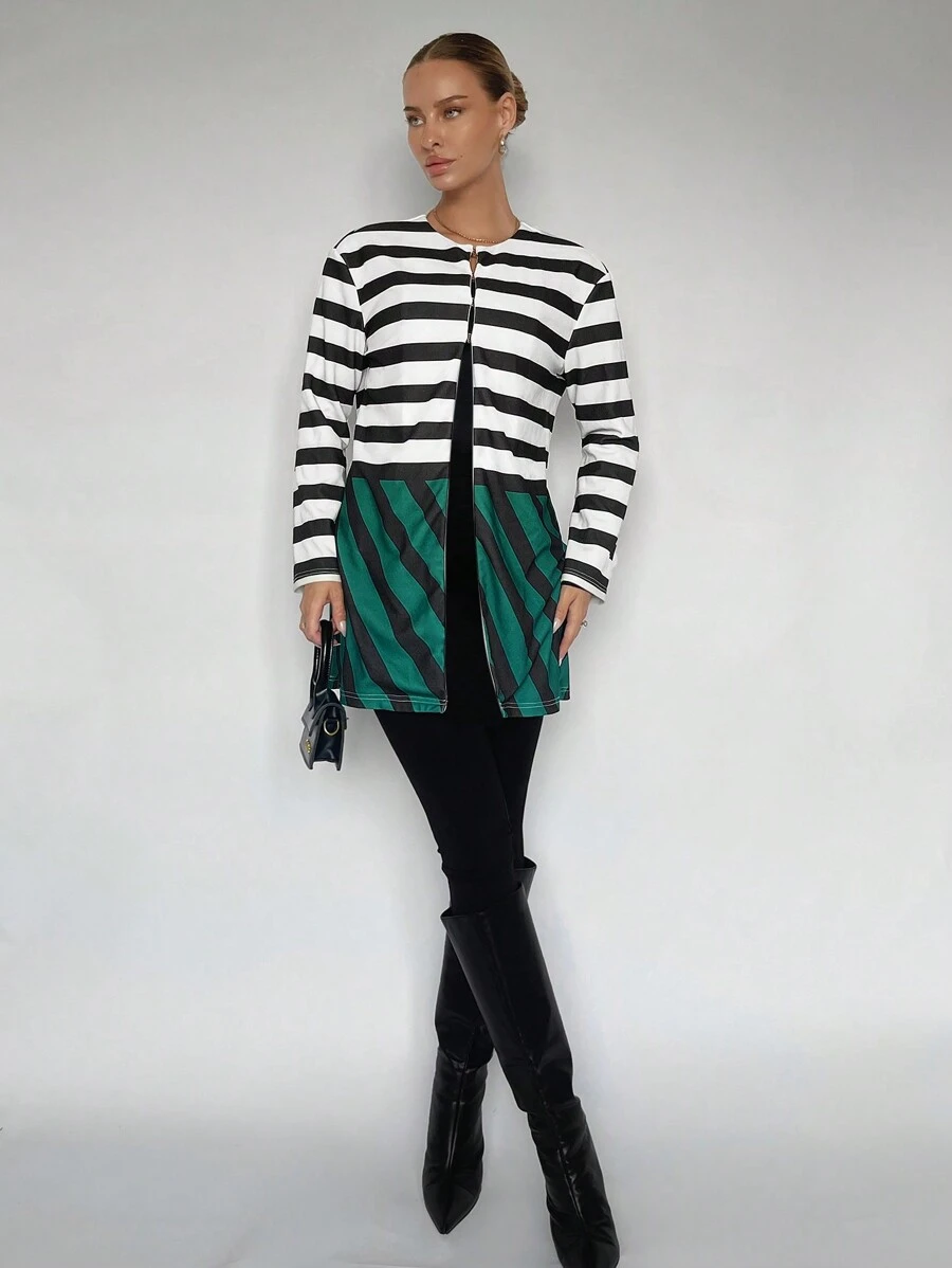 Maija Abrigo con estampado de rayas con parte delantera abierta - Multicolor - Ver 1