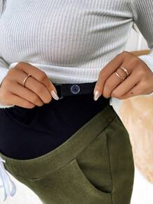 SHEIN Maternidad Pantalones cuello alto con bolsillo lateral con solapa de cintura con cordón - Verde militar - Ver 5