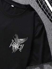 Manfinity LEGND 男士字母&老鷹印花T恤 - 黑色 - 查看 5