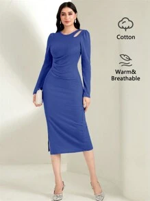 Modelyn Vestido con abertura fruncido de muslo con abertura - Azul - Ver 4