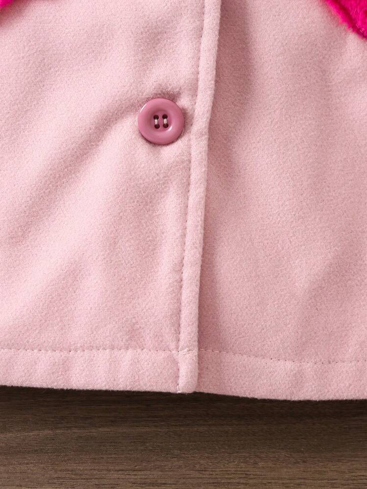 Young Girl 1pc Heart Patched Lapel Neck Overcoat