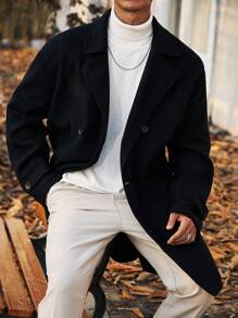 SHEIN Manfinity Homme Men's Plus Size Trench Coat, Commuter Style - Black - View 6