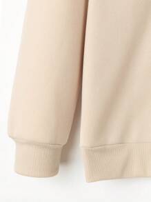 Flirla 加码标语和卡通图案落肩卫衣，适合毕业季、返校季、毕业典礼、教师节等场合，女士款，返校季套头衫，秋冬款卫衣 - 卡其色 - 查看 3