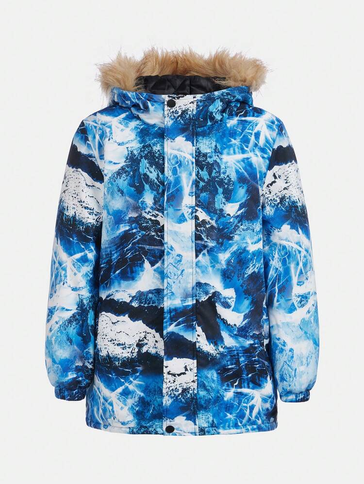 Tween Boy Mountain Print Hooded Sports Coat