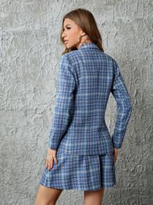 RueChic Women's Plaid Notch Collar Coat And Mini Skirt Suit - Multicolor - View 2