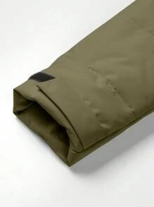 Claim Dot Men's Letter Printed Hooded Loose Fit Mid-Length Quilted Coat - Army Green - View 3