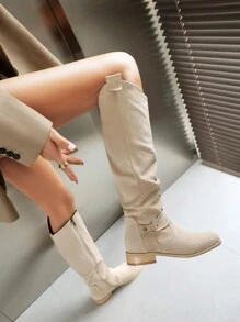 時尚女士過膝靴 - 杏色 - 查看 2