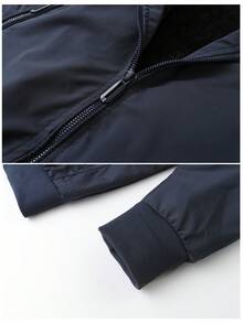 Men Zip Up Thermal Lined Bomber Jacket - Navy Blue - View 4