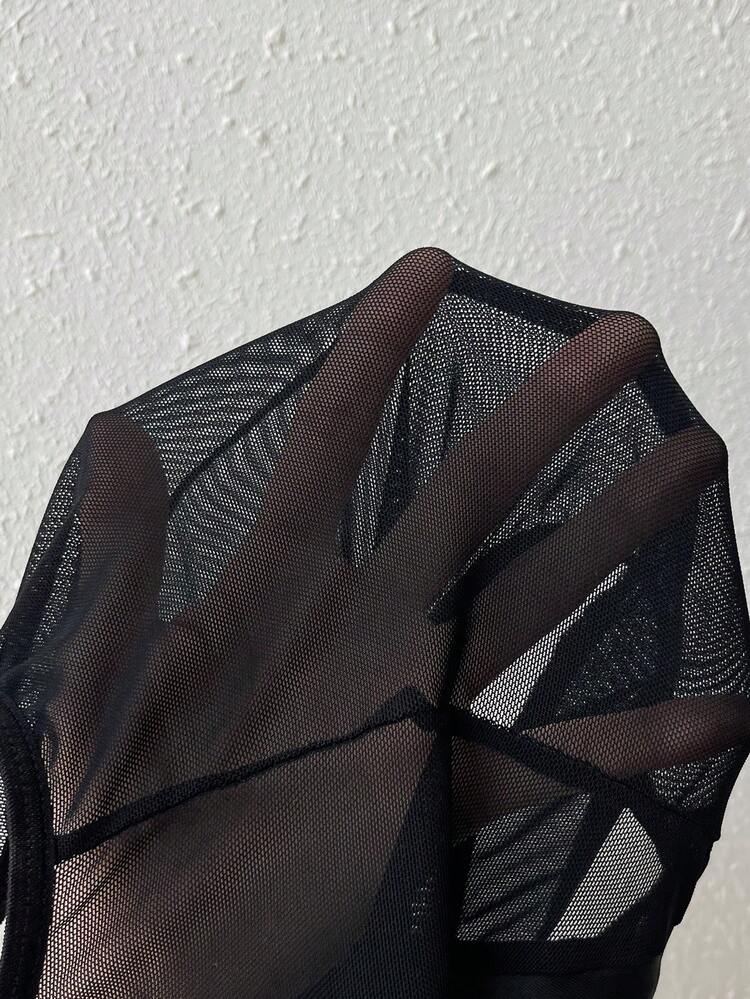 Contrast Mesh Asymmetrical Hem Tank Top