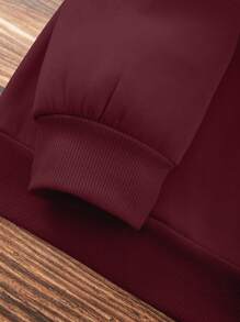 INAWLY 冬季加字母图案保暖内衬运动衫 - 酒紅色 - 查看 3