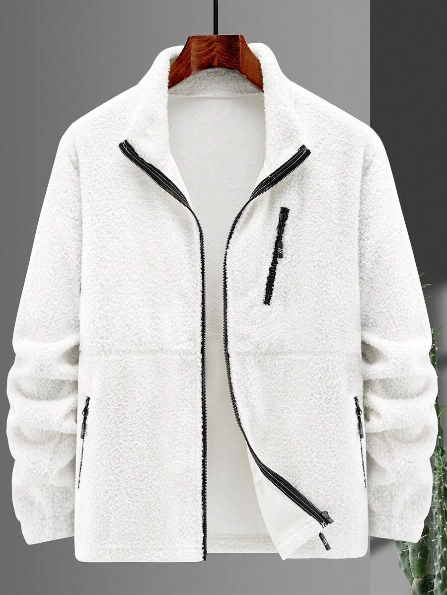 Manfinity Homme Men's Teddy Fleece Jacket - White - View 1
