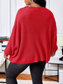 Elenzga 大碼蝙蝠袖條紋針織套頭毛衣