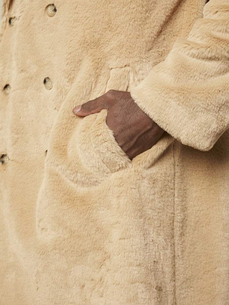 Loose Fit Men's Double-Breasted Coat, For Fall Winter