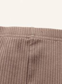 Cozy Pixies 3 pezzi Set di leggings per bambina casual e versatili, in maglia morbida, con colori uniti e volant sul fondo - Albicocca - Visualizzare 12