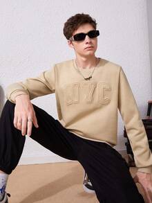 SHEIN Thiếu niên con trai Thư dập nổi Áo nỉ - Lạc đà - Xem 3