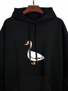 Nam Plus Con vịt In Túi kangaroo Dây rút Hoodie - màu đen - Xem 3