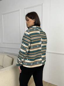 SHEIN LUNE 波西米亞拉鍊條紋 幾何大碼夾克 - 彩色 - 查看 2