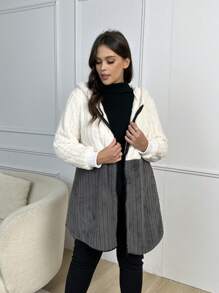 SHEIN LUNE Plus Two Tone Hooded Teddy Coat