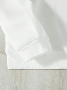 SHEIN EZwear In hoa Lót nhiệt Áo nỉ - trắng - Xem 3