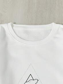SHEIN EZwear In hoa Lót nhiệt Áo nỉ - trắng - Xem 4