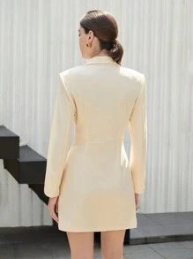 BizChic Women's Autumn Lapel Wrap Dress, Casual Urban Commute Minimalist Fashion Basic Business Casual Outfit, Office Lady Formal Concert Dignified Dress - Apricot - View 2