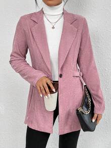 Chiquease Lapel Neck Belted Blazer - Pink - View 6