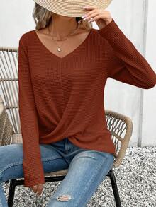 SHEIN Frenchy Chất rắn Viền xoay tròn Áo thun - Màu Tím - Xem 3