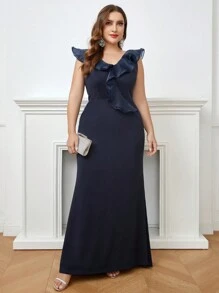 SHEIN Belle 大碼晚宴禮服裙（重工款） - 藏蓝色 - 查看 2