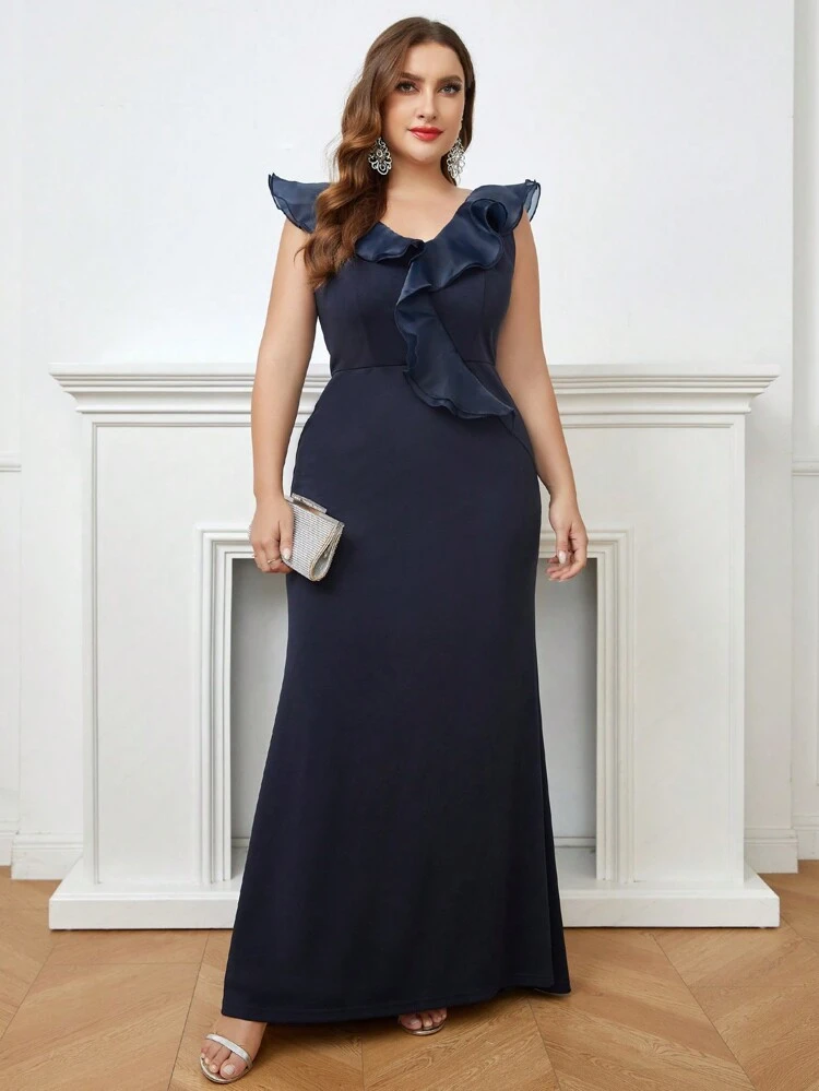 Plus Ruffle Trim Formal Dress