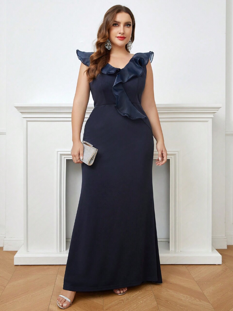 Plus Ruffle Trim Formal Dress