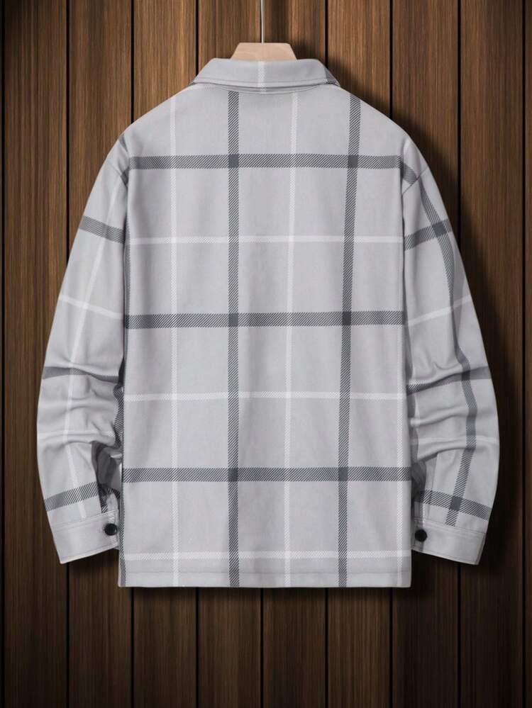 Men Plaid Print Flap Pocket Overcoat Without Tee